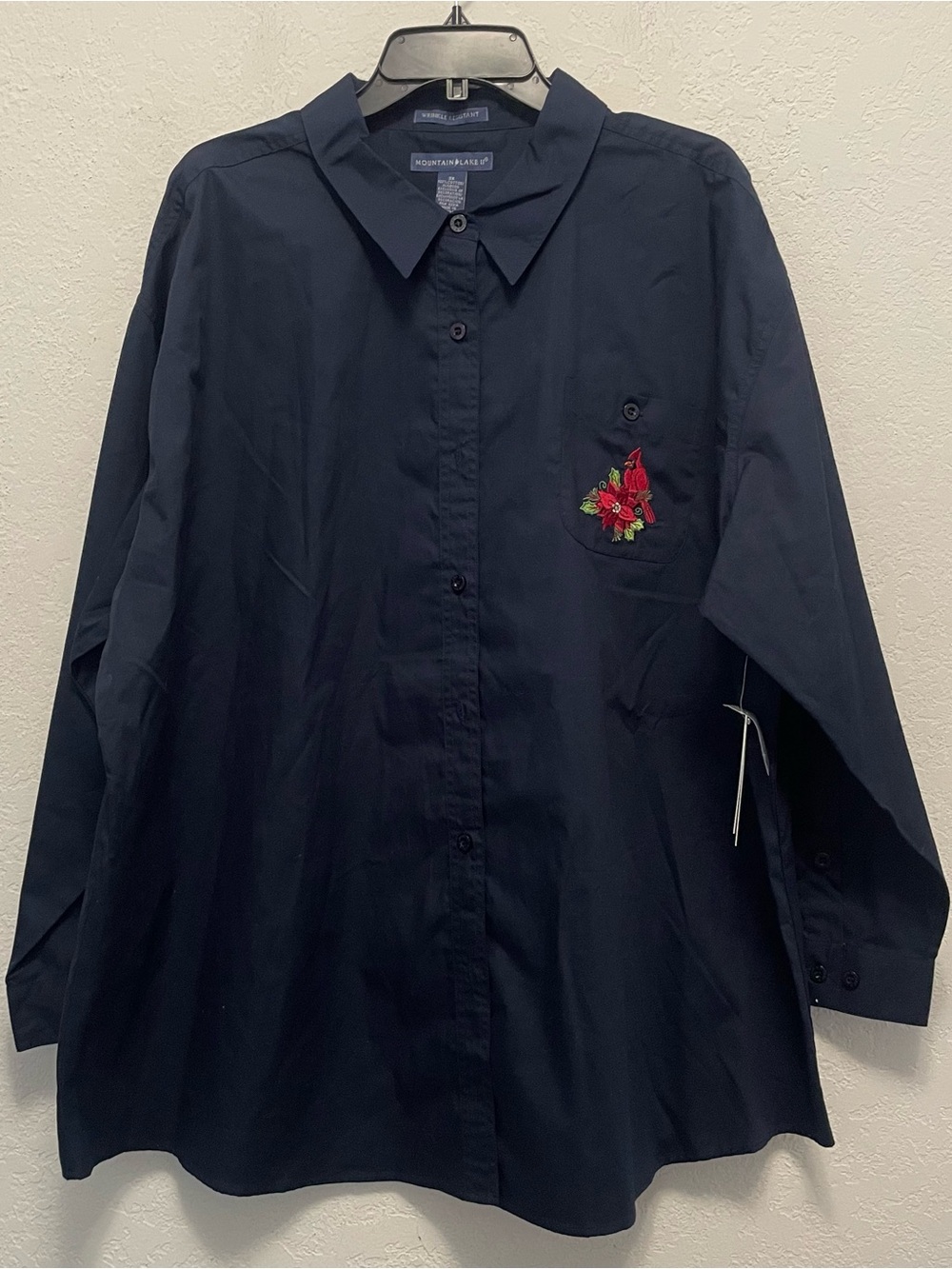 Mountain Lake II Womens 3X navy Button Up Cardinal Poinsettia Embroidered  NEW